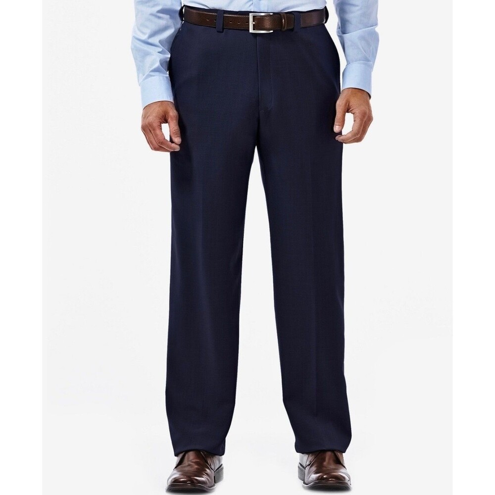 $70 NEW HAGGAR MENS 44X30 BLUE STRETCH COTTON CLASSIC PREMIUM DRESS PANTS SLACKS